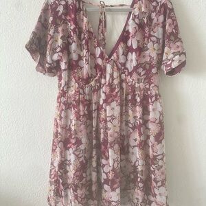 Lulu's Floral Pink and White Dress
